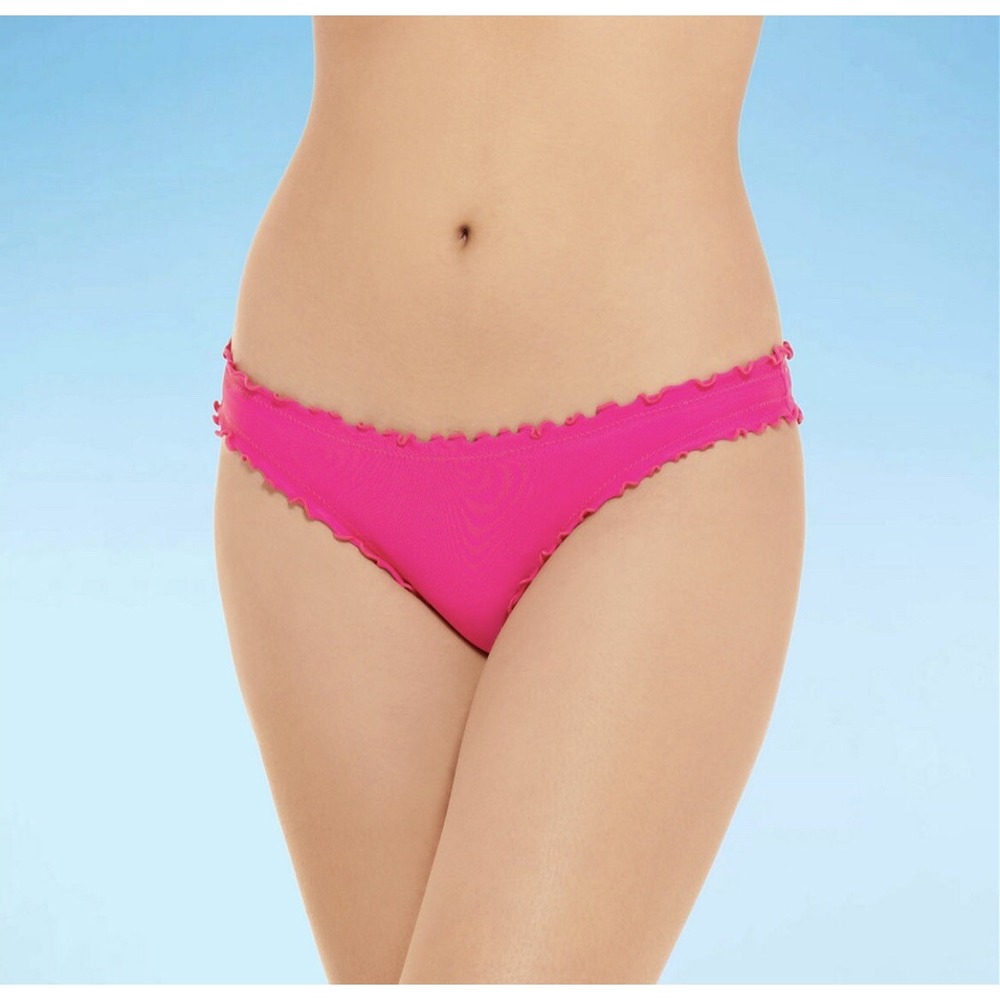 New Decree ruffle hipster cheeky bikini bottoms hot pink size medium